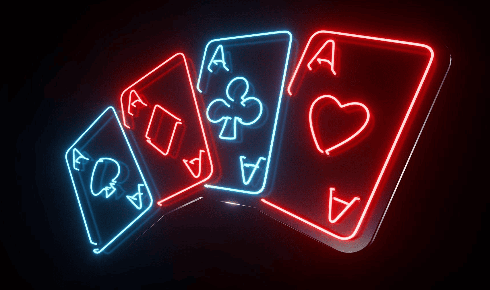 Neon kırmızı ve mavi dört as: sinek, karo, trefl ve kupa